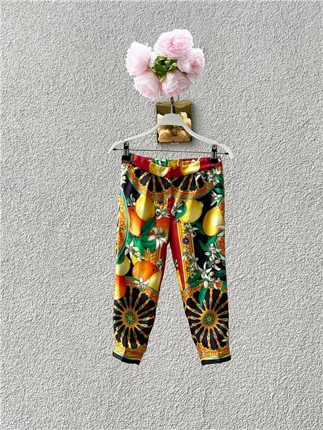 Kız Çocuk Meyve Desenli İpek Pantolon