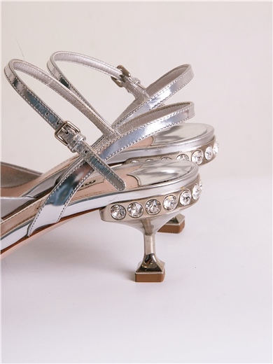 Miu Miu Gümüş Rengi Rugan Topuklu Ayakkabı