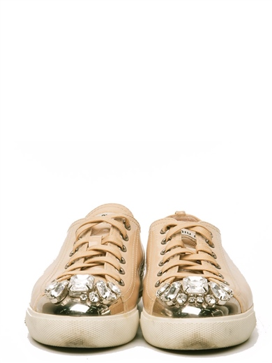 Miu Miu Jeweled Cap-Toe Leather Sneaker