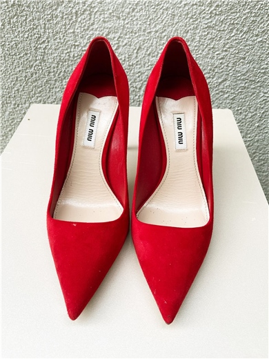 Miu Miu Suede Red Pump Topuklu Ayakkabı