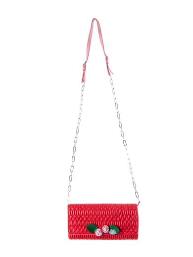 Nappa Leather Crystal Cherries Wallet on Chain Clutch