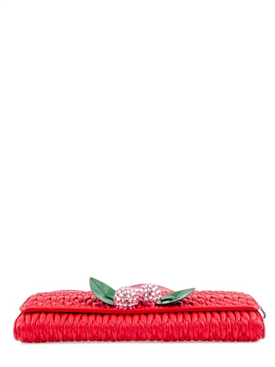 Nappa Leather Crystal Cherries Wallet on Chain Clutch