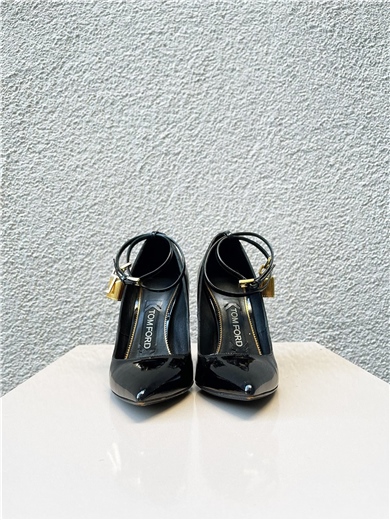 Tom Ford Black Leather Padlock Ankle-Wrap Pointed Toe Topuklu Ayakkabı