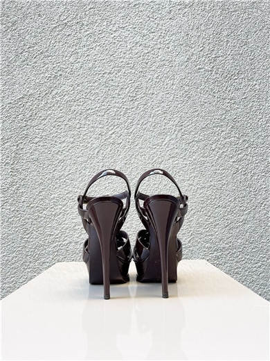 Yves Saint Laurent Tribute Burgundy Leather Sandals Topuklu Ayakkabı