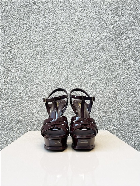 Yves Saint Laurent Tribute Burgundy Leather Sandals Topuklu Ayakkabı